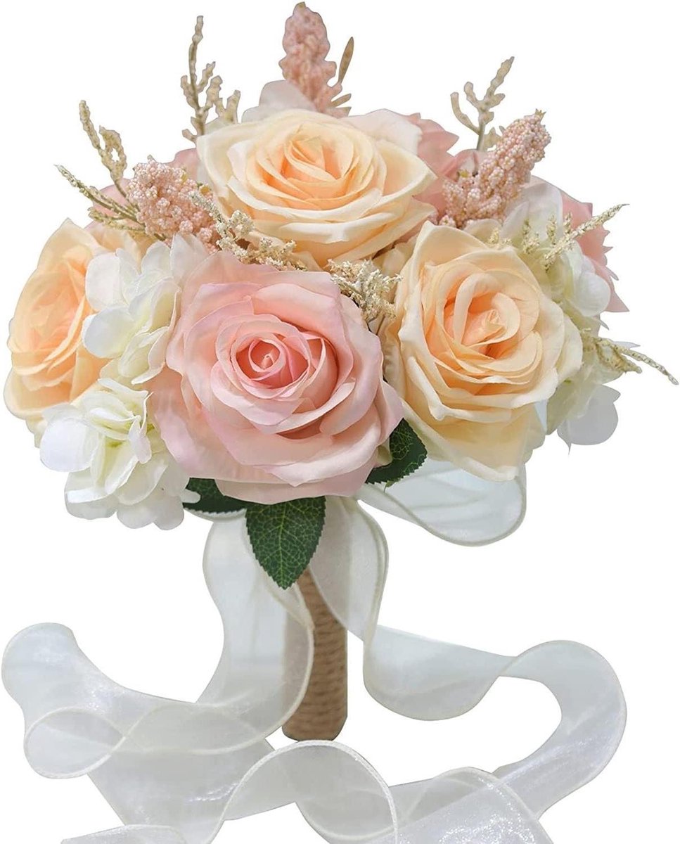 Kunstbloemen Boeket - Bruidsboeket - Bruiloft Decoratie - Handgemaakt Ontwerp - 25 cm - Roze