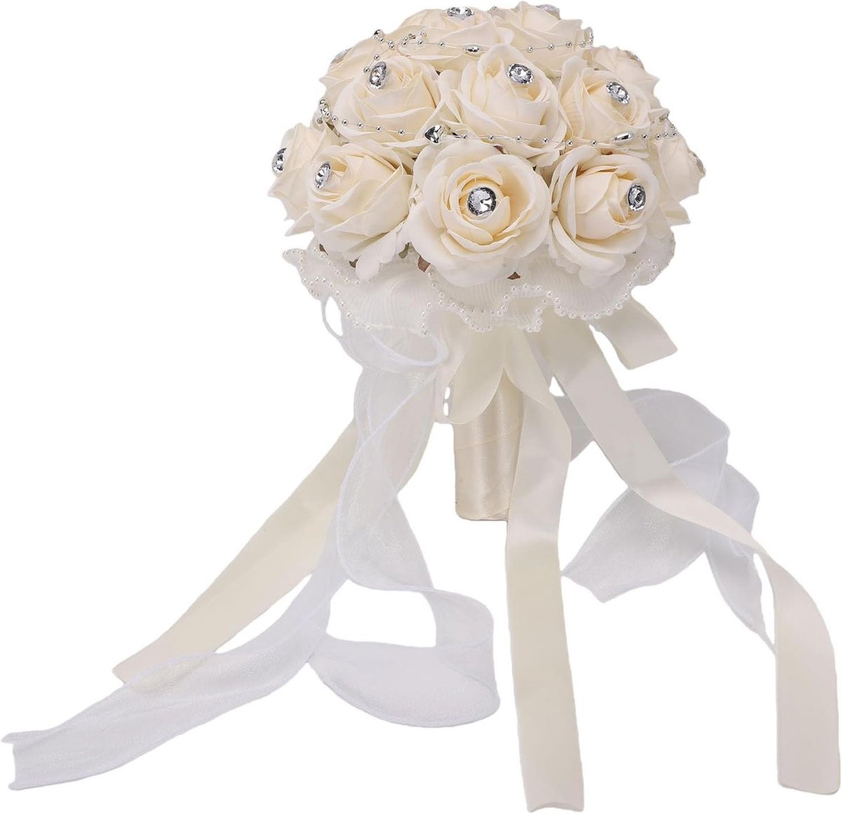 Kunstboeket Rozen - Zijde Bloemen - Bruiloft Decoratie - Altijd Mooi - 34x34x18 cm - Champagne