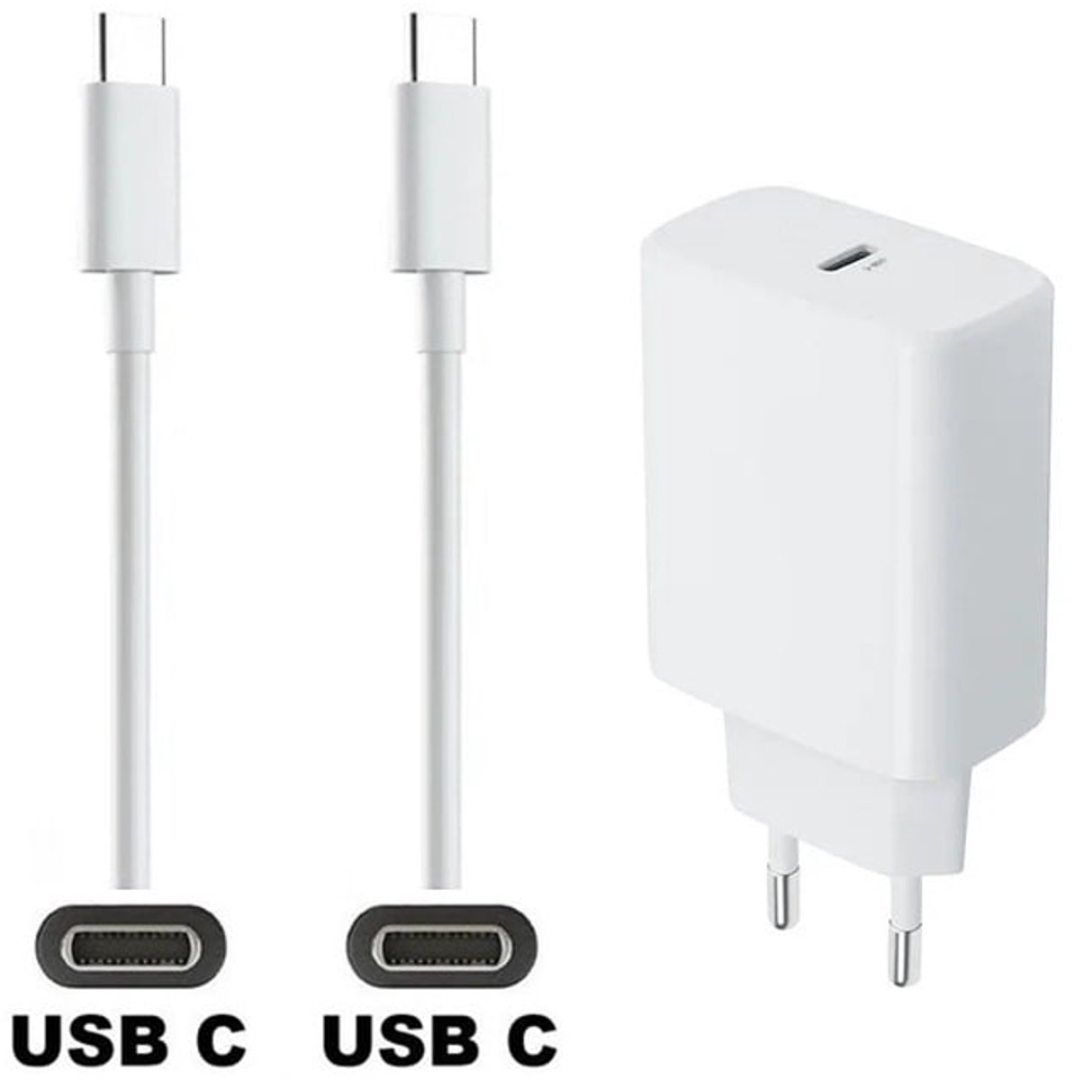 OneOne 30W super snellader met USB C poort en screenprotector van glas voor iPhone 16 Pro Max. Oplader met sterke 2,0m USB C naar C kabel. Krachtige witte universele PD PPS lader adapter. Screenprotector past op Apple iPhone 16 Pro Max