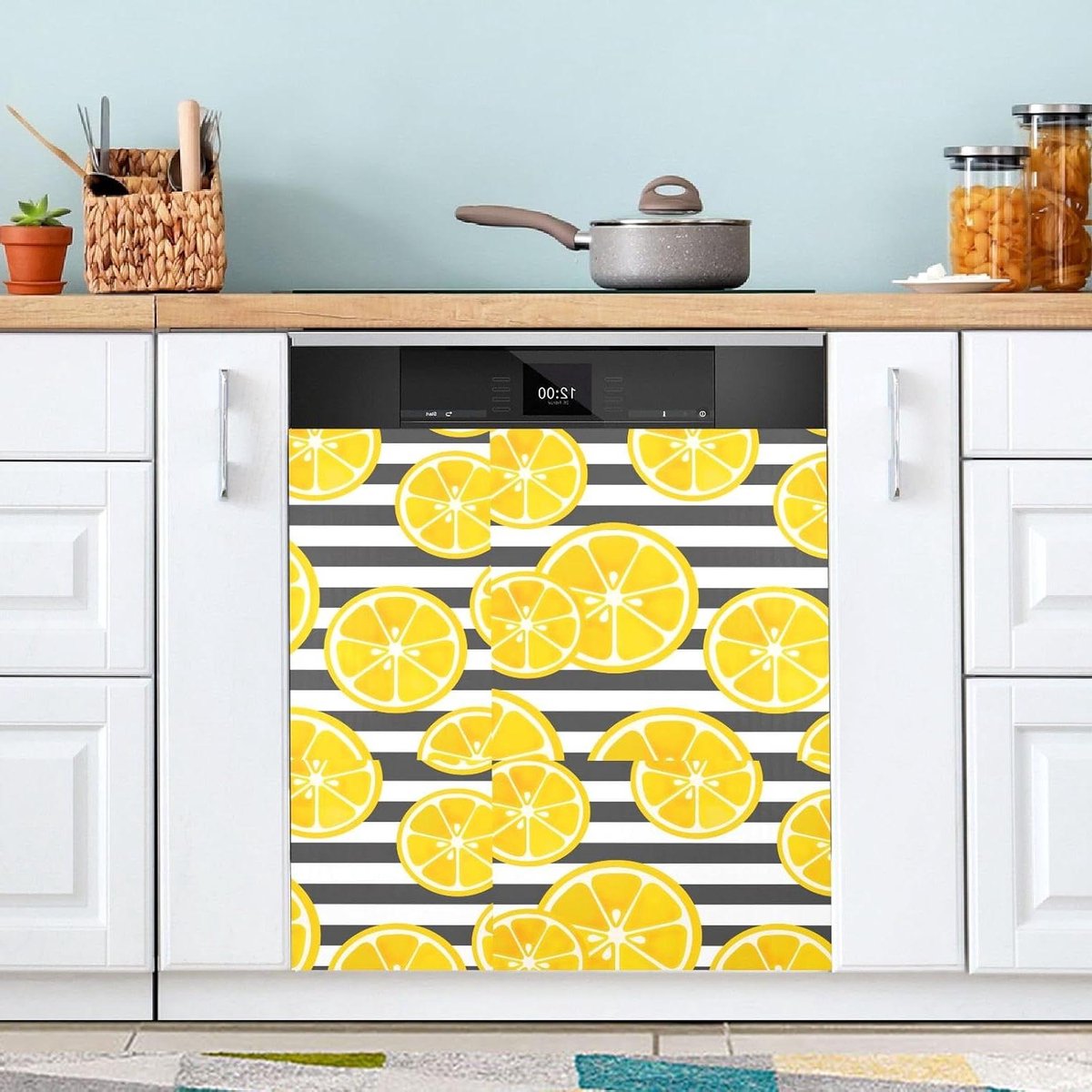 Vaatwasser Decoratie - Keuken Upgrade - Keuken Decoratie - Magnetische Bevestiging - 53 x 66 Inch - Citroen Gestreept