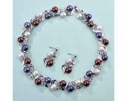 Sieradenset / Set van korte halsketting en oorbellen met imitatieparels / bruidssieradenset