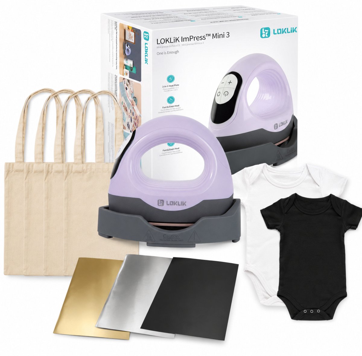 LOKLiK ImPress™ Mini 3 Lavendel Voordeelpakket | 5 Tote Bags + 2 Baby Rompers + 3 Flexvellen