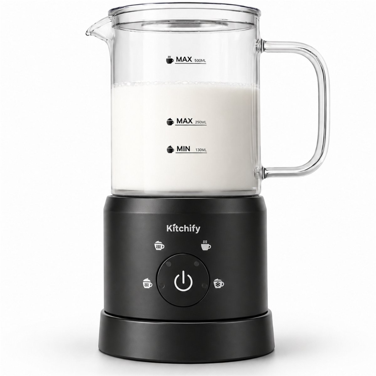 Kitchify Glazen Melkopschuimer - Elektrische melkopschuimer - Met schenktuit - 4 in 1 - Milk Frother - Zwart