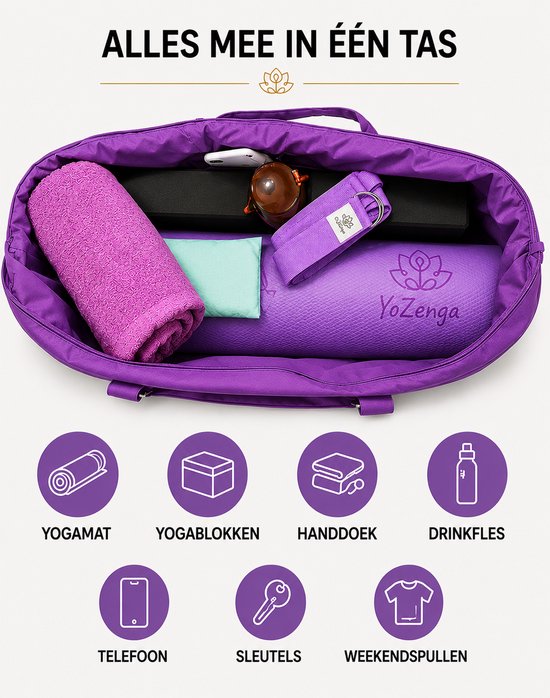 YoZenga Yogatas Olifant Paars - Sporttas - Yoga tas groot - Gouden Olifant Borduursel - Met Binnenvak - Ook Geschikt als Sporttas en Weekendtas van YoZenga — afbeelding 4