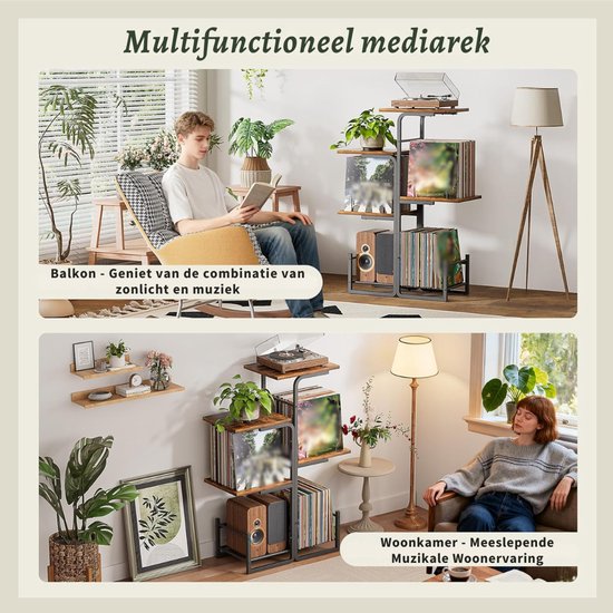 SNJY® Platenspeler Meubel - Platenspeler Kast - LP Houder - Platenhouder - 30D x 60B x 102H cm - Zwart/Bruin — afbeelding 4