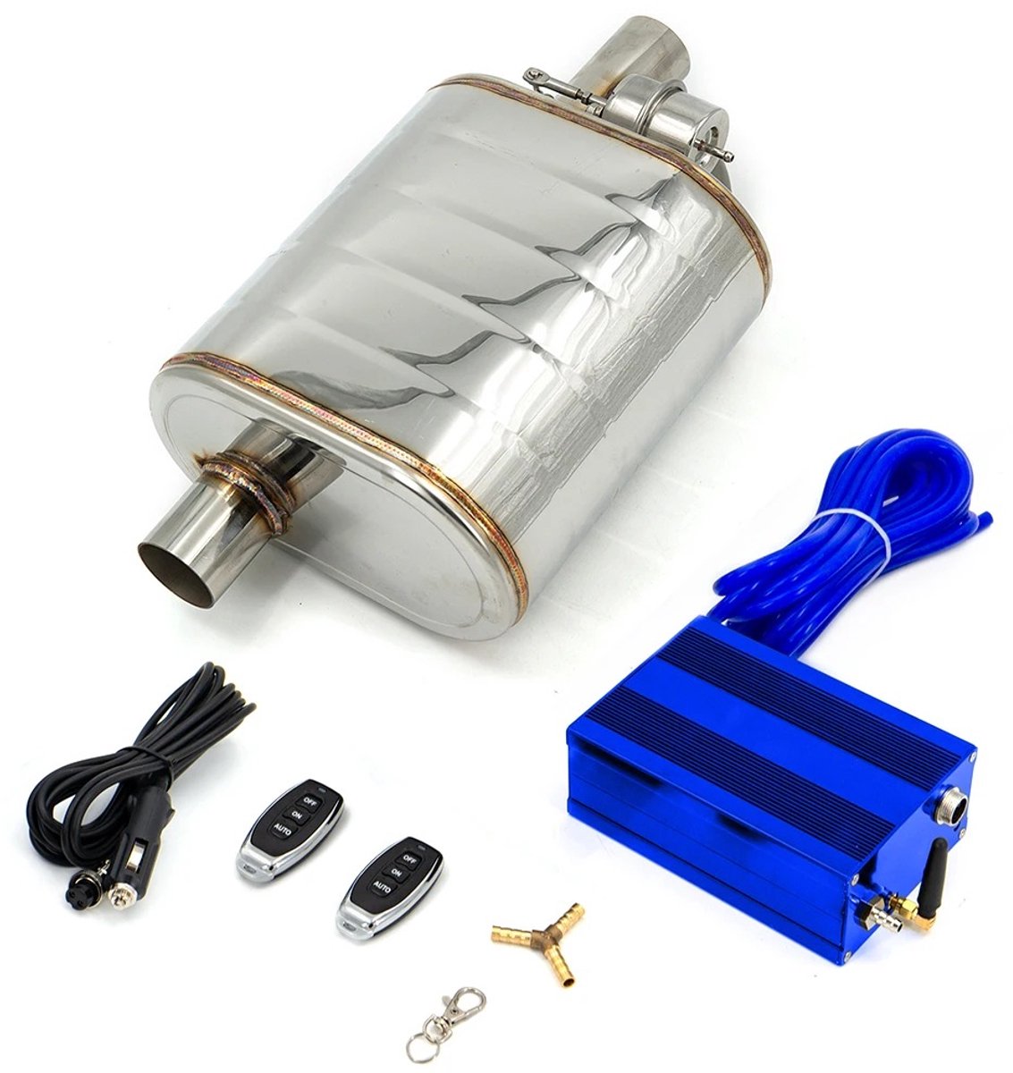 NordHaus Elektrische Uitlaatdemper - Uitlaatklep - Exhaust Cutout Set - RVS - Afstandsbediening - 63 mm Right Blue