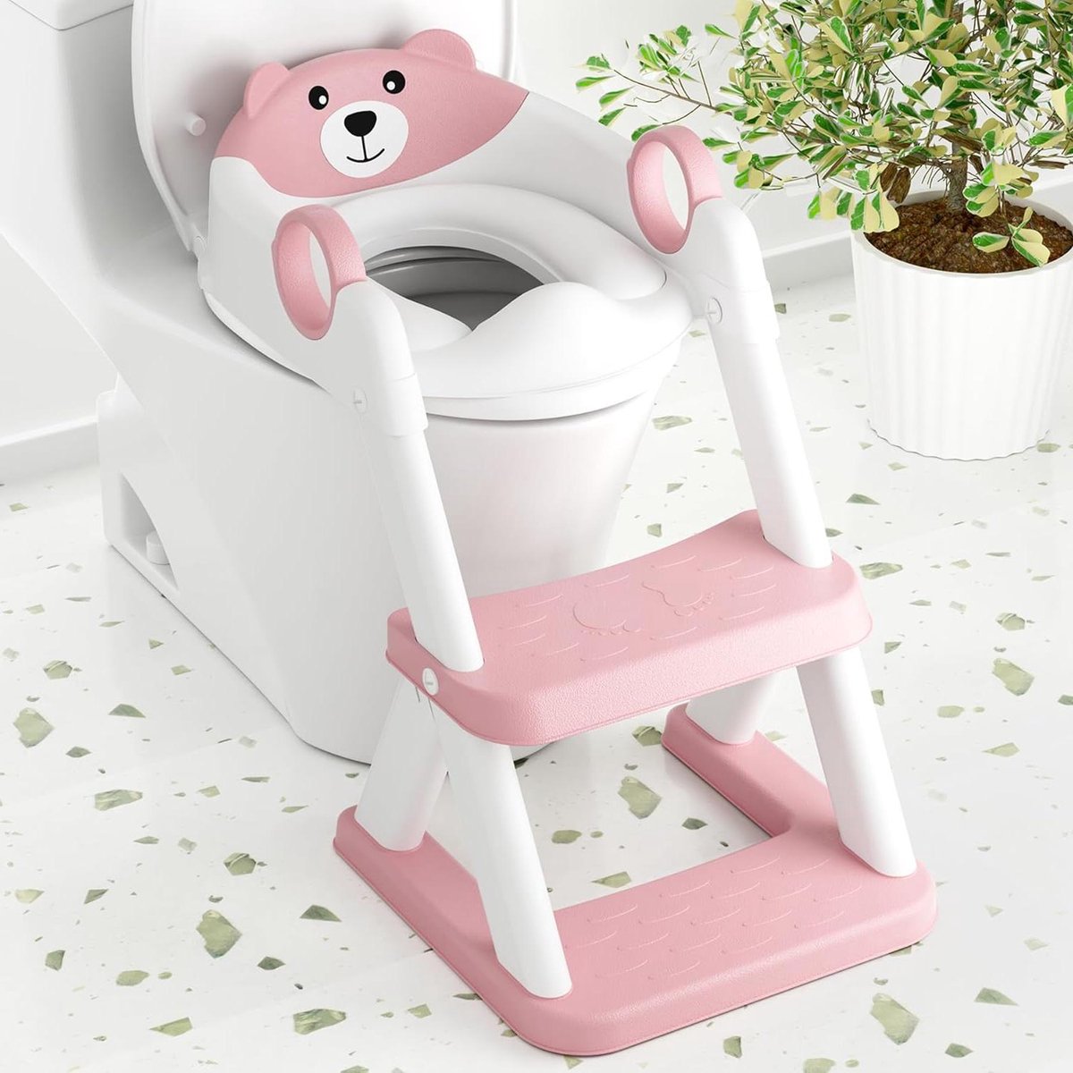 Potty Training Ladder - Kinder Toiletstoel - Zindelijkheidstraining - In Hoogte Verstelbaar - 17 Inch Hoog - Roze
