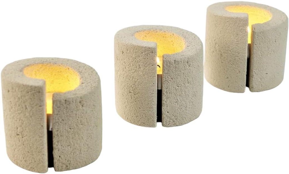 Theelichthouder Set - Kaarsenhouder Waxinelichthouder - Decoratie en Cadeau - Handgemaakt in Italië - 3 stuks - Beige