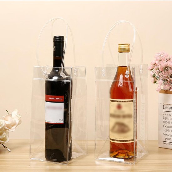 12 stuks flessenkoelers, Ice Bag: 10 x 25 x 10 cm, PVC ijszakken, flessenkoeler, transparante champagnekoeler, lekvrije ijstas met handvat voor koud bier, wijn, dranken, outdoor, camping — afbeelding 2