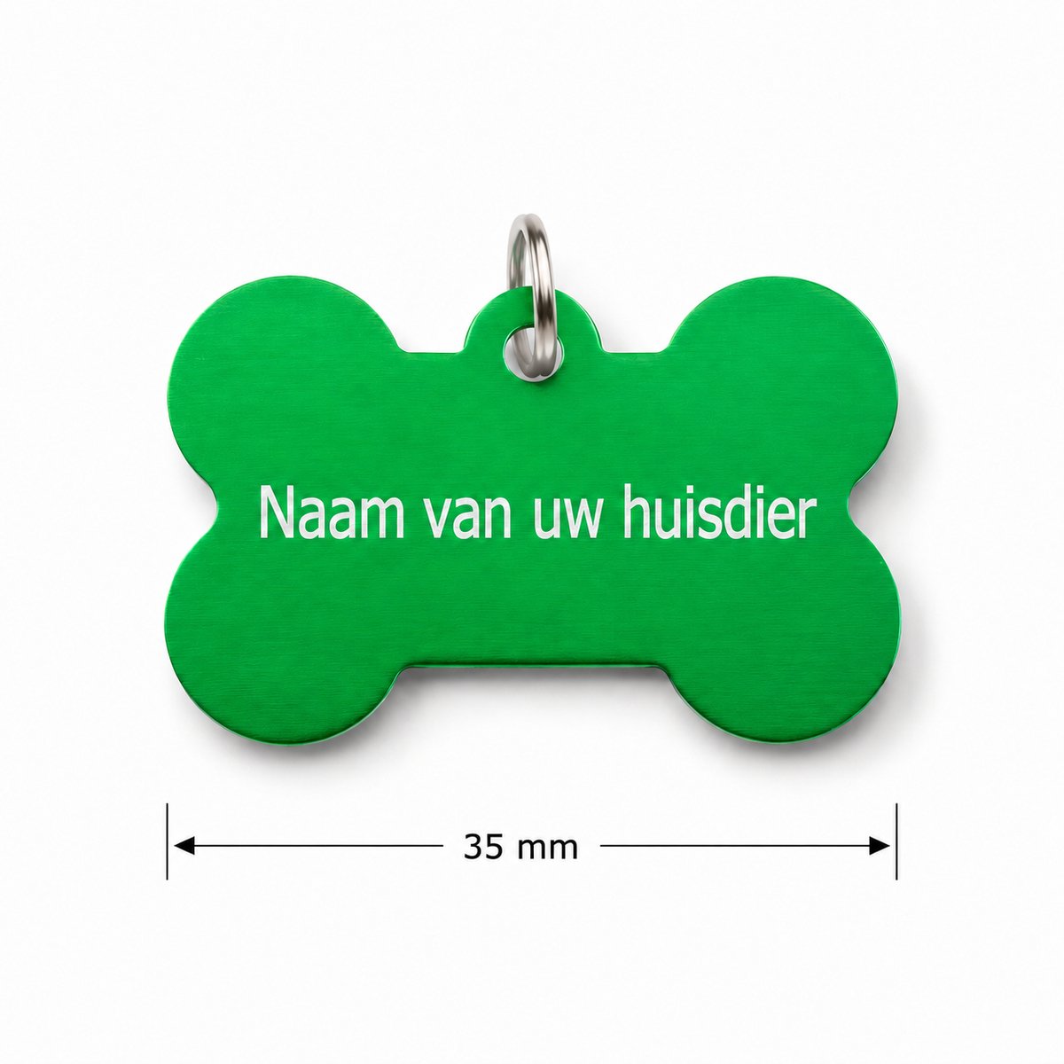 Gepersonaliseerde huisdierpenning voor hond en kat – Groene botvormige naamplaat huisdier van geanodiseerd aluminium – Dierenpenning met gravure – Naam, telefoonnummer en adres – 35 mm