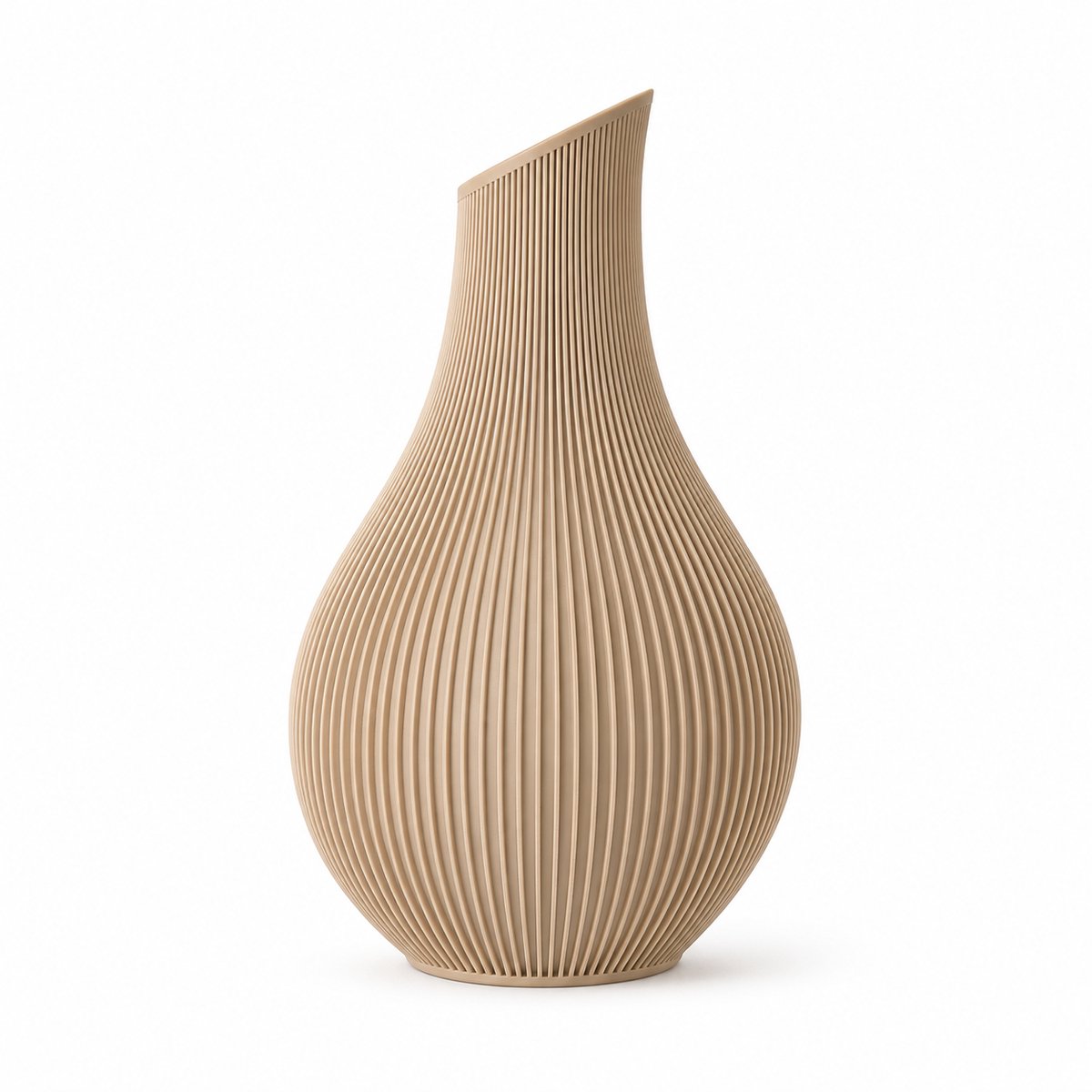 Waterdichte Shizu - Japandi Vaas - 25 cm - Matt Lattebruin - Japandi Stijl Vaas - Organische Vorm - Ribbel Vaas - Moderne Minimalistische Woondecoratie