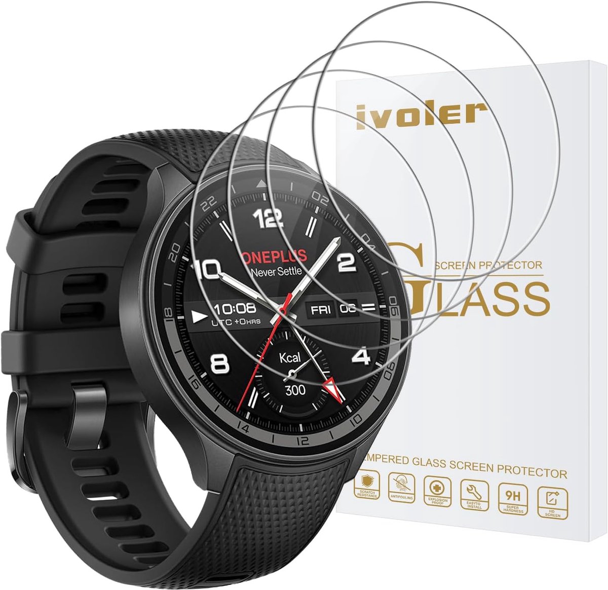 4 stuks 9H hardheid beschermglas voor Oneplus Watch - HD transparante displayprotectie, anti-kras en luchtbelvrij