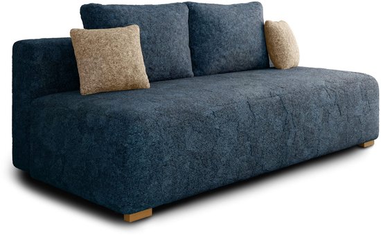 Canapé-lit MOSS avec fonction lit et rangement – ​​Tissu bouclé – 200x90x100 cm – avec coussins de dossier et structure robuste – Bleu foncé + Beige (Arena 22 + coussins Arena 2)