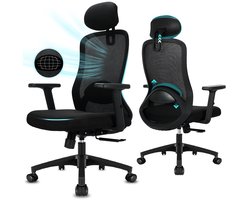 Bureaustoel - Ergonomische Bureaustoel – Verstelbare Hoofdsteun, 4D Lendensteun, 90°-130° Kantelbare Rugleuning (Vergrendelbaar), 150 kg Draagvermogen, Comfortabel en Duurzaam – Perfect voor Thuiswerken en Kantoor