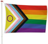 Progress Intersekse Vlag 100x150cm - LGBTQ+ Gay Pride Flag Regenboog - Kwaliteitsvlag - Geschikt voor buiten