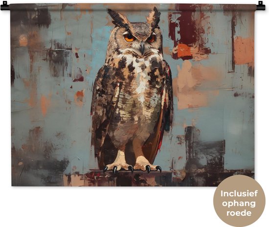 Tapisserie murale 90x67,5 cm - Toile murale peinte - Abstrait - Hibou - Marron - Tapisserie murale - Tapisseries