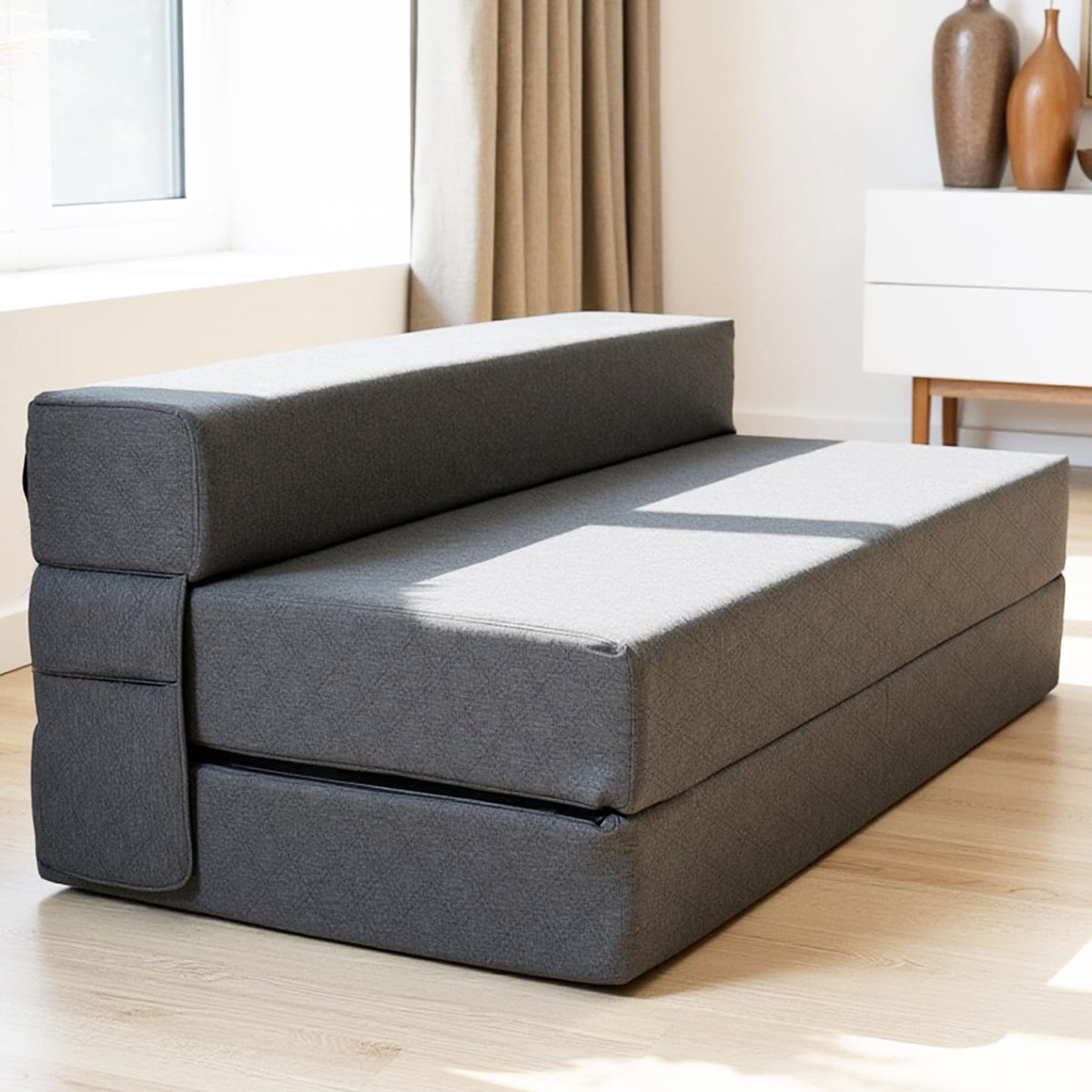 Cama Plegable Colchón Plegable Herlag Senior 195x85 Cm - Funda Lavable, Se Convierte En Taburete O Cama De Invitados Futon Japones Plegable