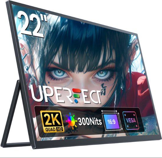 UPERFECT 22 inch 2K IPS draagbare monitor 2560×1440 QHD 100% sRGB USB-C VESA mount gaming/thuiswerken