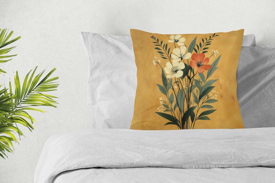 Coussins Coussins décoratifs - Oreillers de salon - 45x45 cm - Feuilles - Bouquet - Fleurs - Jaune