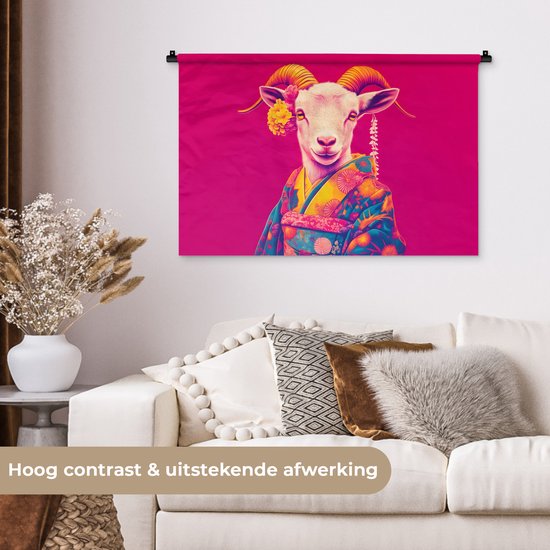 Tapisserie murale 90x60 cm - Tapisserie murale Chèvre - Cornes - Kimono - Colorée - Tapisseries