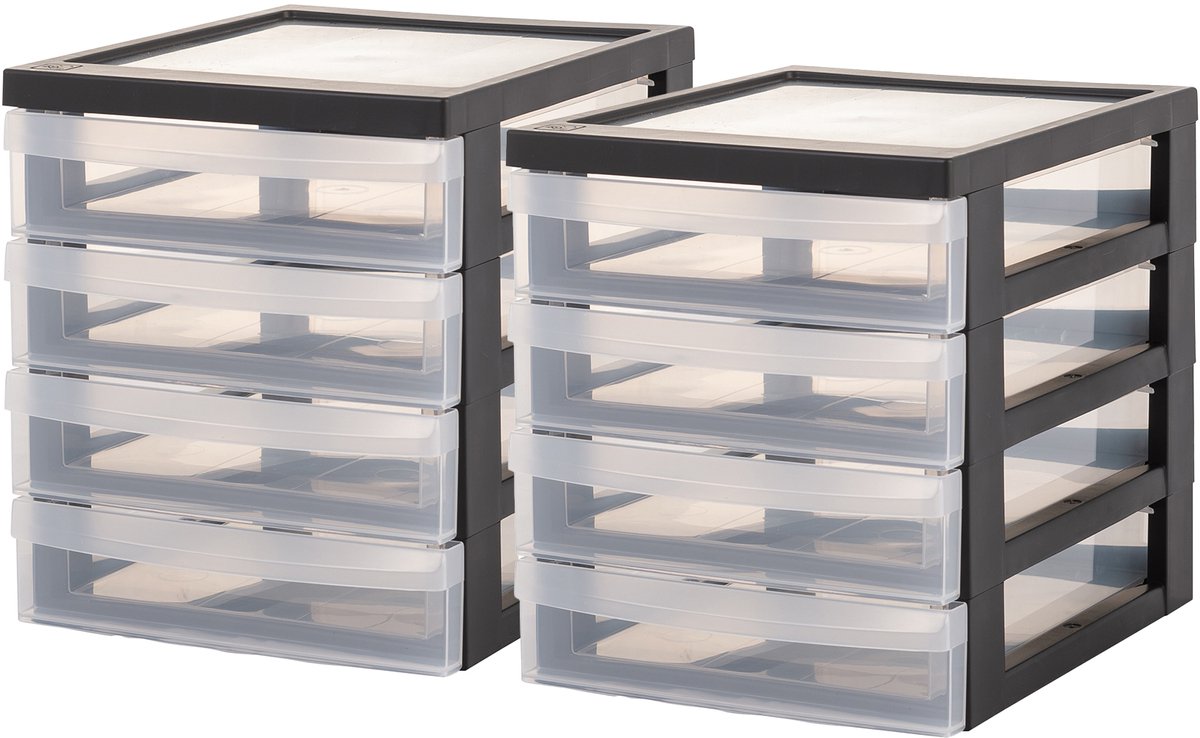 IRIS Design Chest ladesysteem A5 - 4 lades - 4 x 1.5 l - Kunststof - Zwart/Transparant - 2 stuks