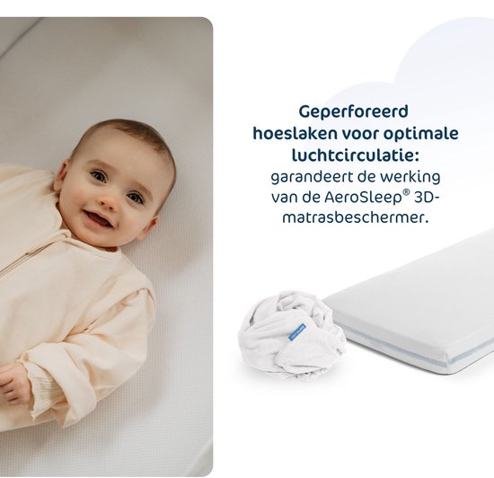 AeroSleep® hoeslaken - voor babybed, ledikant & wieg - 120 x 60 cm - White