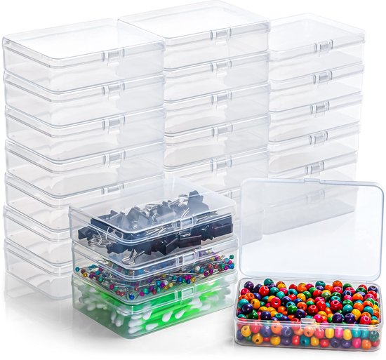 Belle Vous Petites Boîtes Conteneur en Plastique Transparent avec Couvercle à Charnière (Lot de 24) - L11,5 x L8,5 x H2,8 cm - Mini Poubelle pour Pilules, Perles, Bijoux & Articles de Hobby