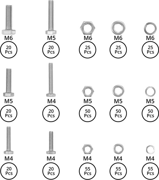 Set van 1110 stuks M3 schroeven en moeren, zeskantschroeven cilinderknop met binnenzeskant, schroefdraadschroeven met moeren, zeskantbouten, machineschroeven van koolstofstaal