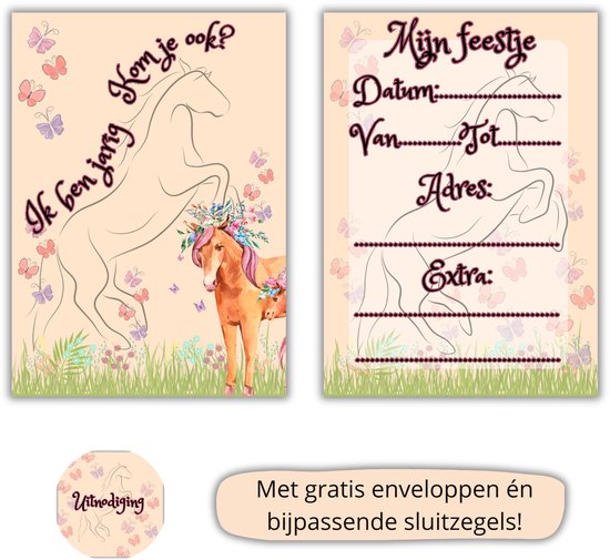 Invitation Paarden Fête d'enfants - Fête d'enfants - Invitations - Anniversaire - Carte de vœux - Filles - 16 pièces - A6