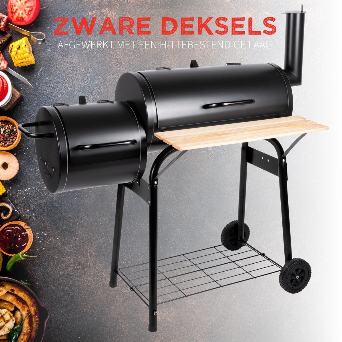 BBQ Collection Fumoir Barbecue Charbon De Bois - 2 En 1 Avec Cheminée Réglable - 104x58x114cm