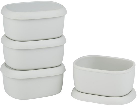 alpina Boîte de Conservation en Silicone 4 Pièces - 200 ml - Récipient Alimentaire en Silicone - Conteneur pour Collations et Restes - Compact et Empilable - Gris Clair