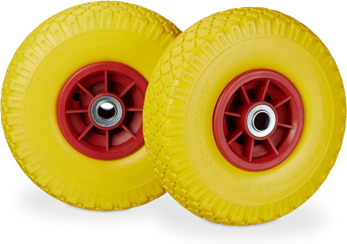 GTB® Steekwagenwielen - Steekwagen - Luchtband Rubber - Geel en Rood - 26cm x 26cm x 9cm
