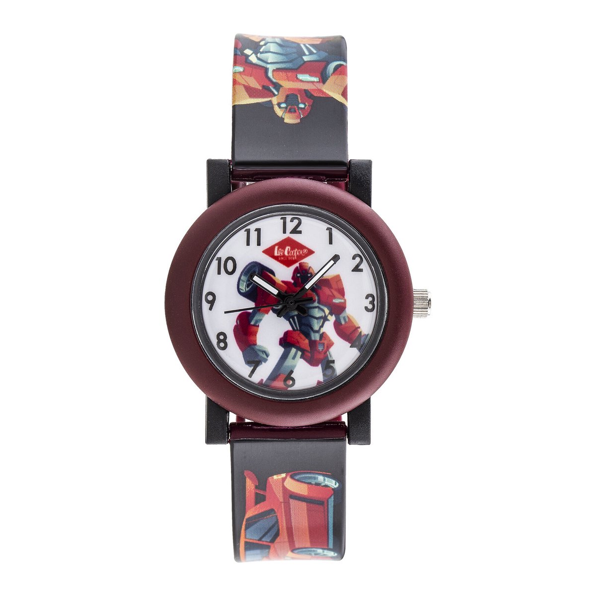 Lee Cooper-model lc.k.2.631-kinderhorloge-jongens-3 atm waterdicht-blauw-zwart-rood-afbeelding robot-auto-diameter 29 mm