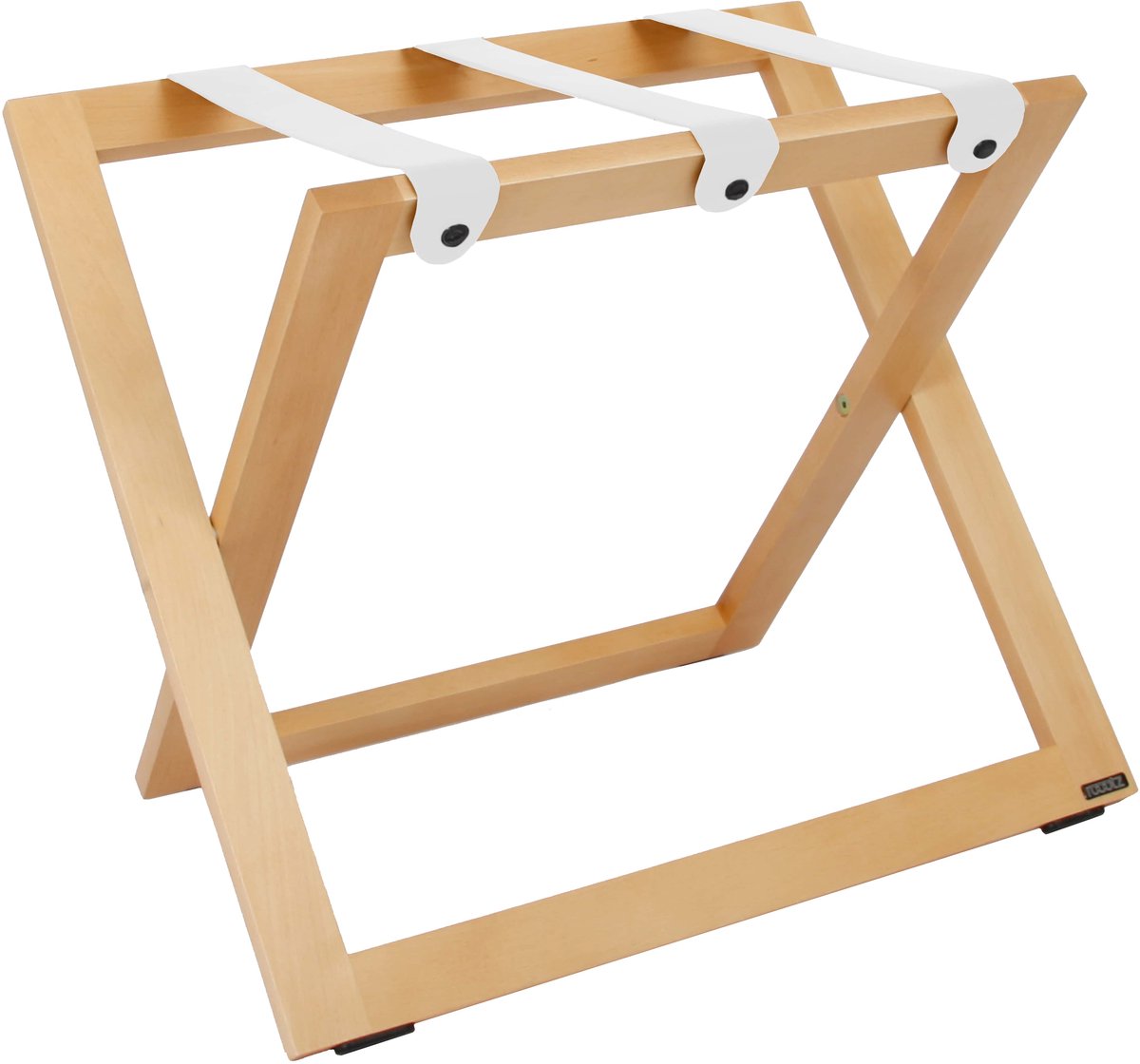 Kofferrek Roootz Compact | Naturel beukenhout met Wit Leren banden | Inklapbaar | Compact