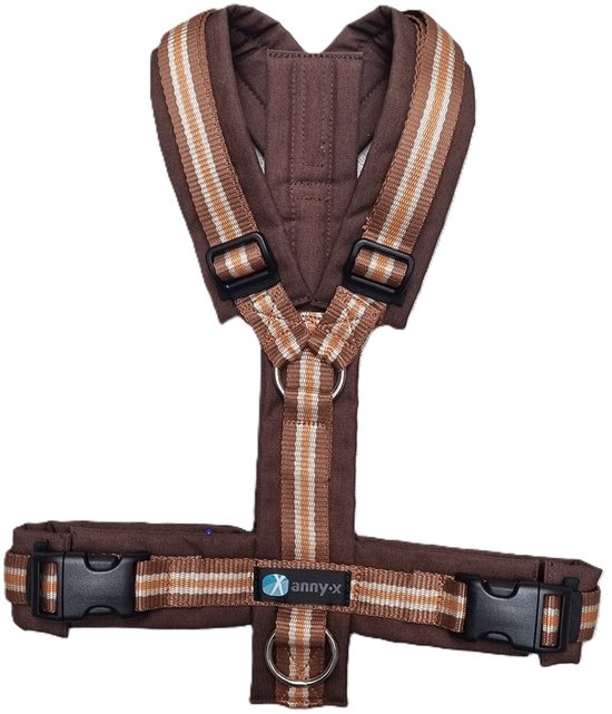 AnnyX Hondentuig - LIMITED EDITION - Y-model - "KASTANJE-gestreept- - maat S - Borstomvang 52-64cm - Gewicht hond 9 -19 kg