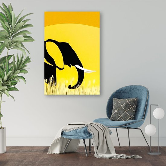 Minimalistisch ontwerp olifant silhouet - Olifant wanddecoratie - Schilderij op canvas dier - Minimalisme - Wanddecoratie landelijk - Schilderijen & posters - canvas 75x100 cm