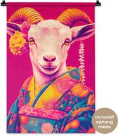 Wandkleed 60x90 cm - Wanddoek Geit - Hoorns - Kimono - Kleurrijk - Wandtapijt - Wandkleden