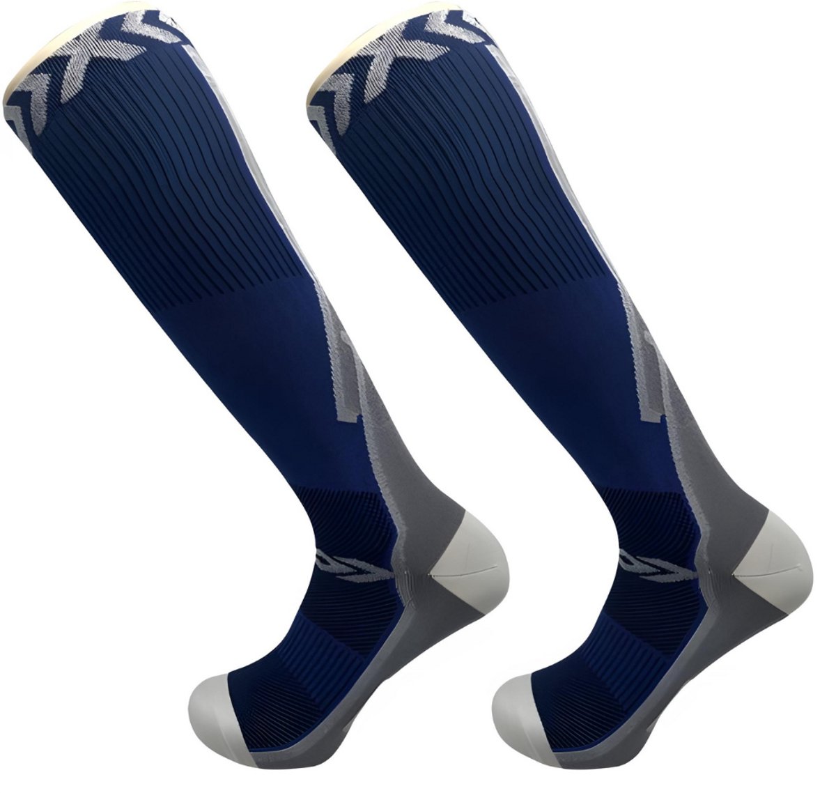 Sandside Premium Actief Compressiekousen – 2 Paar - Steunkousen voor Vrouwen en Mannen – Maat 41-45 L/XL Donkerblauw – Hardloop- en Vliegtuigsokken