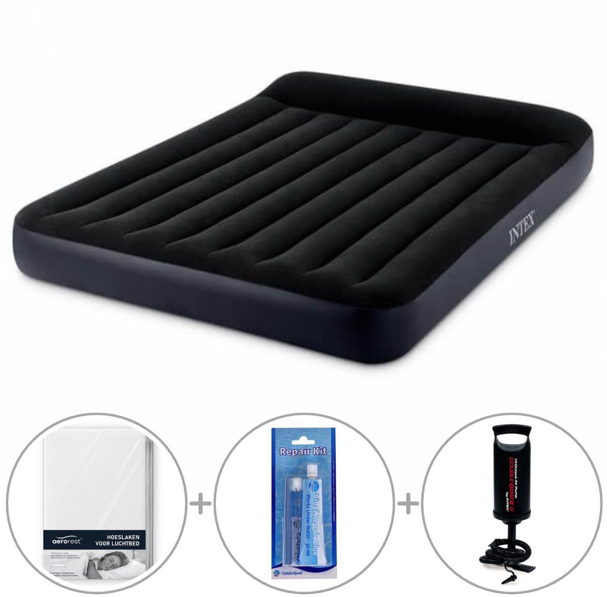 Intex Pillow Rest luchtbed | Tweepersoons | 152 x 203 x 25 cm | Inclusief handpomp + bijpassend hoeslaken + reparatiekit