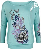 Full Volume lichtblauw lang shirt met cold shoulder en sierlinten - Dames - XL