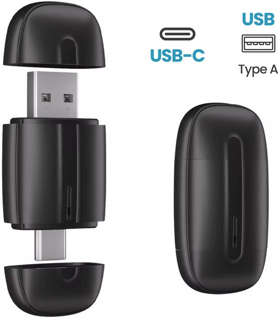 2-in-1 Draadloze CarPlay Dongle Azorix – Wireless CarPlay & Android Auto USB-C & USB-A Zwart 2025