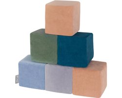 KiddyMoon foam blokjes voor baby van velours zachte blokken foam speelgoed montessori speelgoed met foam en veel plezier voor kinderen, made in the eu, 6 stuks, blokken:lagoon-turquoise-forest-green