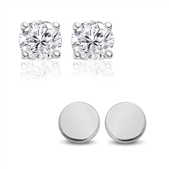 New Bling 9NB SET022 Clips d'oreilles en argent pour dames - Set - 2 paires - 5 mm - Rond - Zircone - Couleur argent