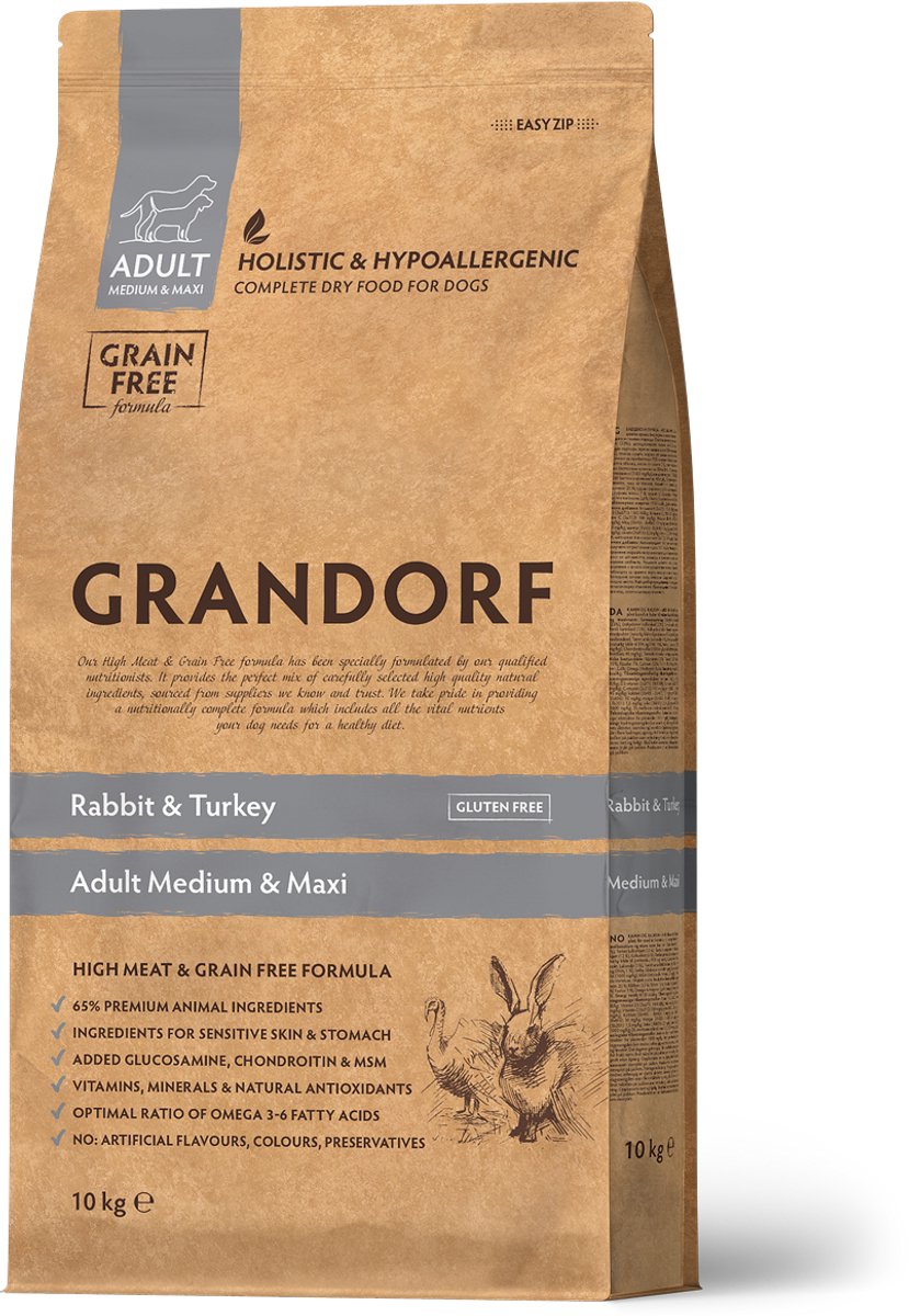 Grandorf Grandorf Hondenbrokken Adult Medium & Large Konijn & Kalkoen 10 Kg