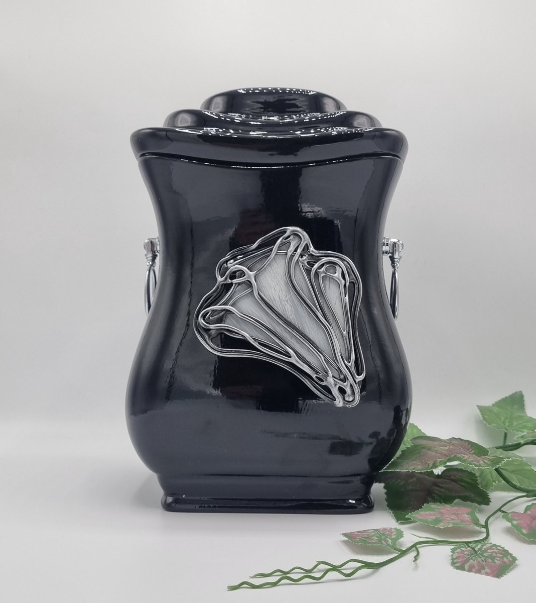 Urn - Keramiek - Zwart - Zilver - Glans - Urn voor as - 4 liter - KERA 10
