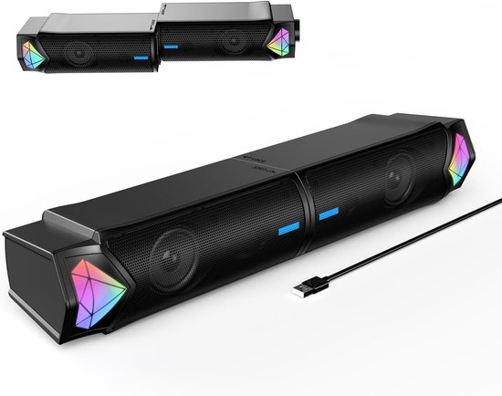 Vesfy 2-in-1 PC Speakers en Soundbar met Bluetooth - RGB Verlichting - HiFi Stereo - Voor Gaming & Films