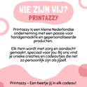 Tekst 'Wie zijn wij? Printazzy' over de Nederlandse oorsprong en passie voor handgemaakte producten.