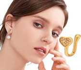 Fake Neuspiercing Met Kristallen Hartje I Nep Neuspiercing I Decoratieve Neuspiercing I Neusring I Nep Piercing I Fake Helix I RVS I 1.2 CM I Goud
