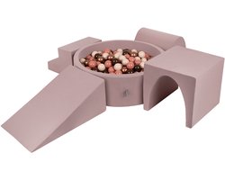 KiddyMoon Foam speeltuin PPZP-OK30D-125 met ballen heide: bruin-koper-pastel-beige-blauw-haar zwembad 200/club L/groef/tunnel/trap