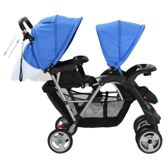 vidaXL - Kinderwagen - dubbel - staal - blauw - en - zwart van Vidaxl — afbeelding 2